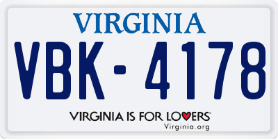 VA license plate VBK4178