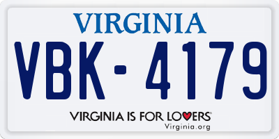 VA license plate VBK4179