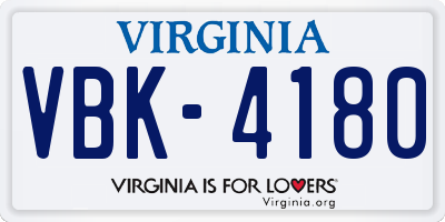 VA license plate VBK4180