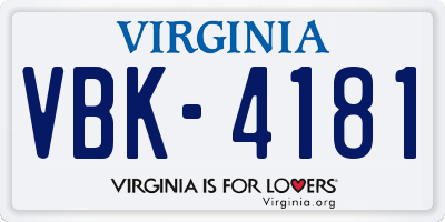 VA license plate VBK4181