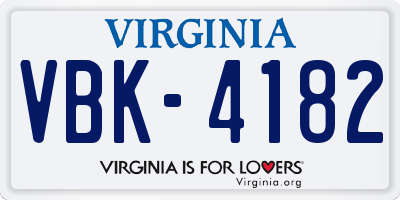 VA license plate VBK4182