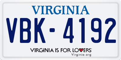 VA license plate VBK4192