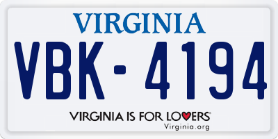 VA license plate VBK4194