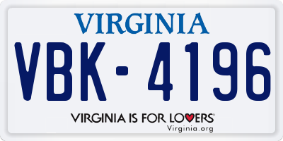 VA license plate VBK4196