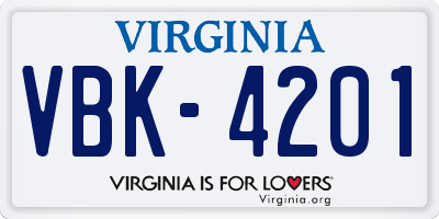 VA license plate VBK4201
