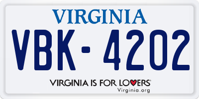 VA license plate VBK4202