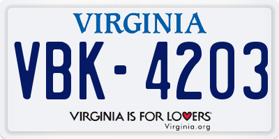 VA license plate VBK4203