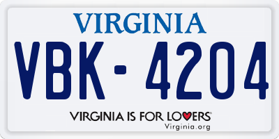 VA license plate VBK4204