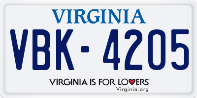 VA license plate VBK4205