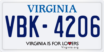 VA license plate VBK4206