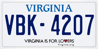 VA license plate VBK4207