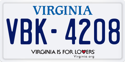 VA license plate VBK4208