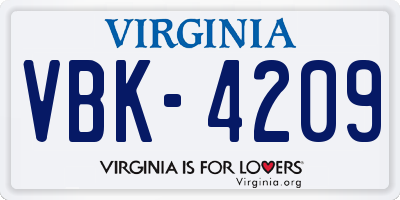 VA license plate VBK4209