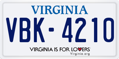 VA license plate VBK4210