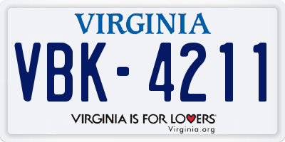 VA license plate VBK4211