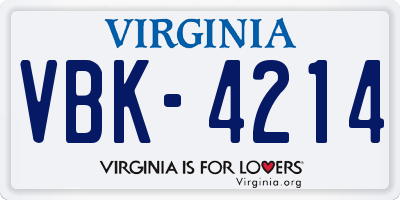 VA license plate VBK4214