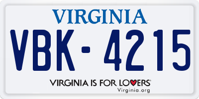 VA license plate VBK4215