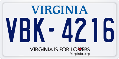 VA license plate VBK4216