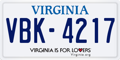 VA license plate VBK4217
