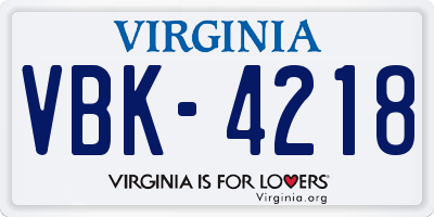 VA license plate VBK4218