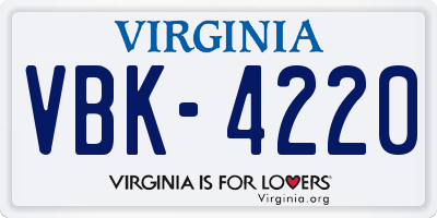 VA license plate VBK4220