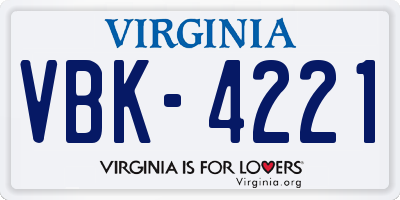 VA license plate VBK4221