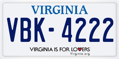 VA license plate VBK4222
