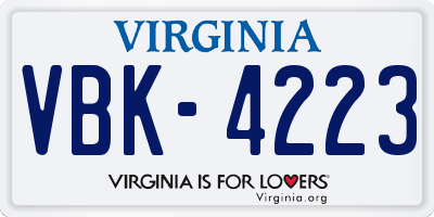 VA license plate VBK4223