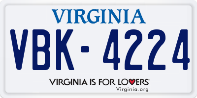 VA license plate VBK4224