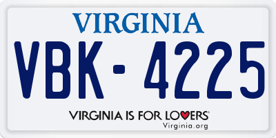 VA license plate VBK4225