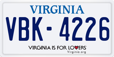 VA license plate VBK4226