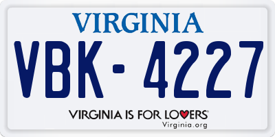 VA license plate VBK4227