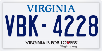 VA license plate VBK4228