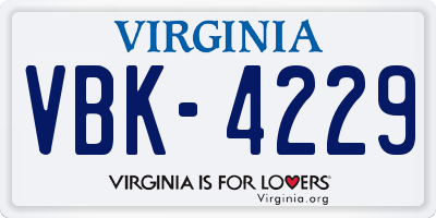 VA license plate VBK4229
