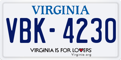 VA license plate VBK4230