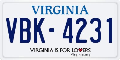 VA license plate VBK4231
