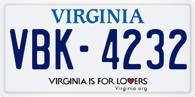 VA license plate VBK4232