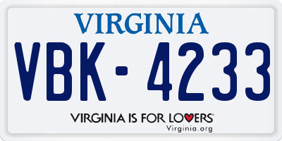 VA license plate VBK4233
