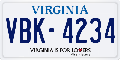 VA license plate VBK4234