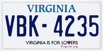 VA license plate VBK4235