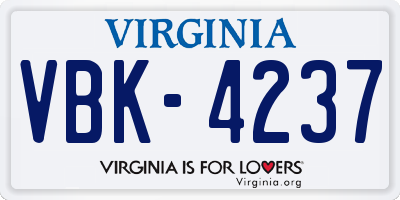 VA license plate VBK4237