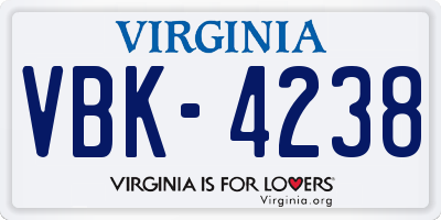 VA license plate VBK4238