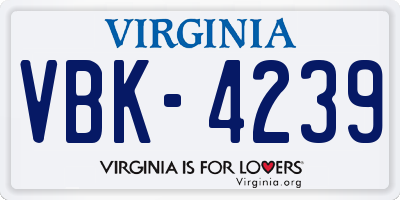 VA license plate VBK4239
