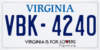 VA license plate VBK4240