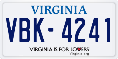 VA license plate VBK4241