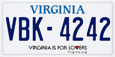 VA license plate VBK4242