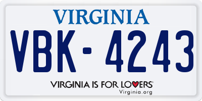 VA license plate VBK4243