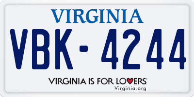 VA license plate VBK4244