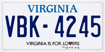 VA license plate VBK4245