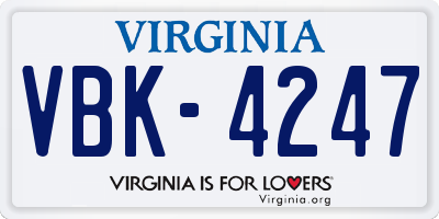 VA license plate VBK4247